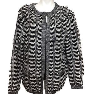 Endless Rose Black and White Fringe Open Cardigan Sweater New Size Medium/Large